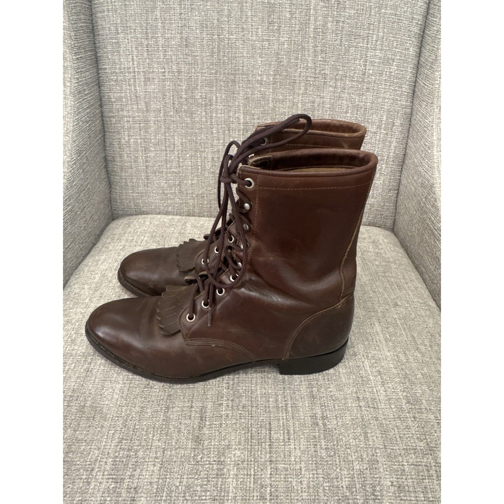 Justin Men's Kiltie 506 Western Roper Lace Up Boots Brown Size 10 D